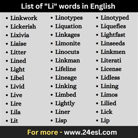 words that begin with li|li five letters.